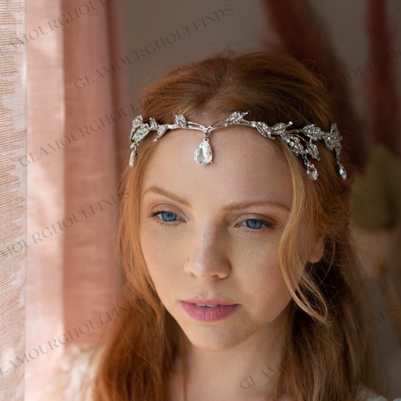 Fairy Crown, Elven Headband, Renaissance Faire Hair accessory, forehead tiara - Picture 5 of 13